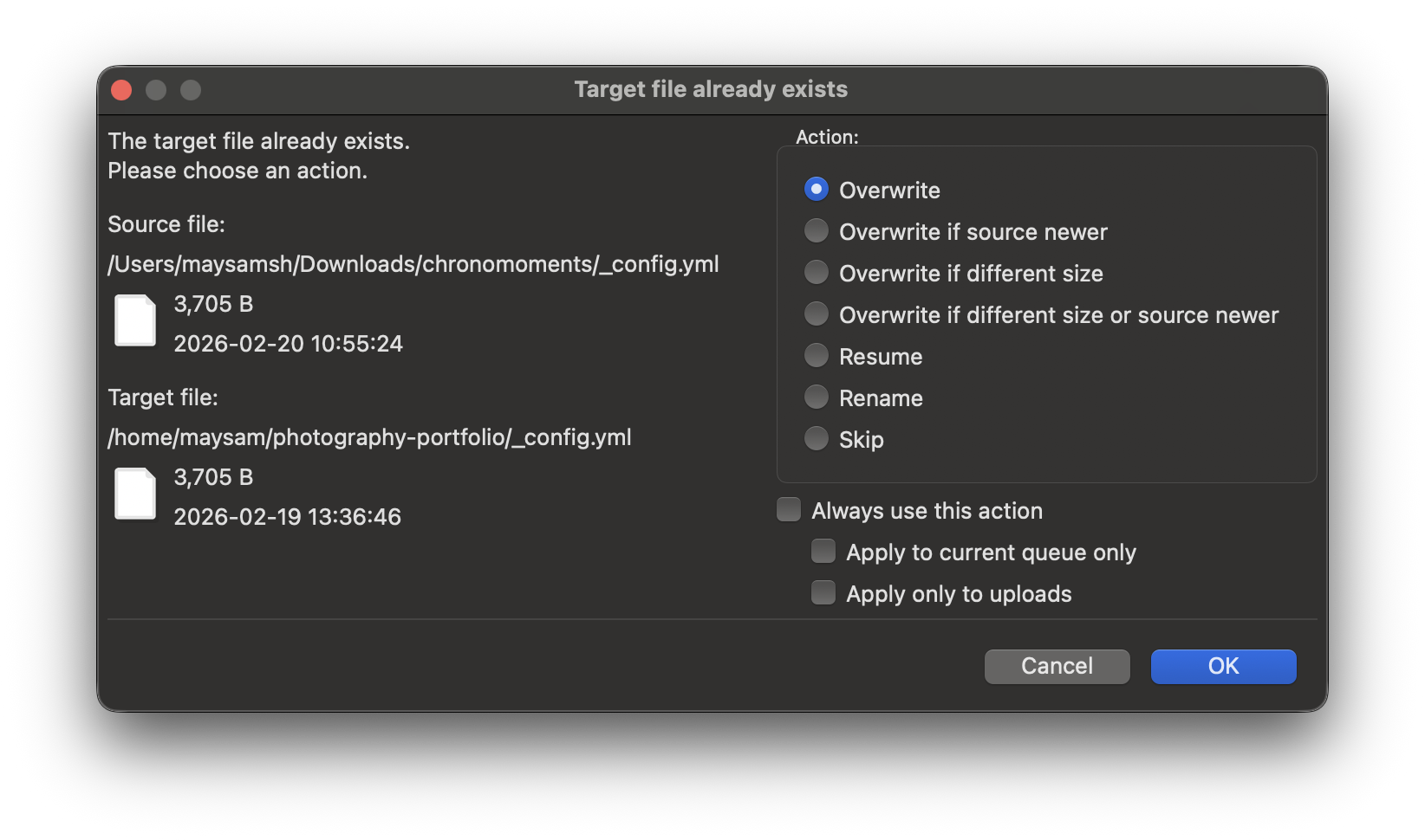 30 filezilla overwrite
